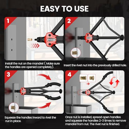 Rivet Nut Tool, 16" Heavy Duty Rivnut Tool Kit with 15PCS Metric/SAE Mandrels, 290PCS Rivet Nuts, 2 Step Drills, Wrench, Gloves & Carrying Case, Auto Release Nut Design - size: With 15 Mandrels 290 Nuts & 2 Step Drills