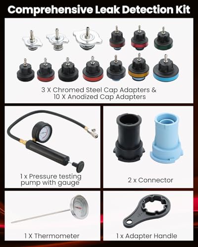 ATPEAM 18pcs Radiator Pressure Pump Cooling System Car Leak Tester Detector Tool Water Tank Adapter Auto Coolant Vacuum Purge Head Gasket - size: 18pcs
