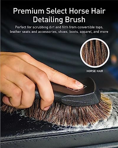 Fantasticlean 9PCS Car Detailing Brush Set, Interior Leather Cleaning | Car Interior Brush Kit, Horse Hair Leather Brush for Car Detailing, Scratch-Free Leather Cleaner Applicator, Cleaning Cloth - size: IT-ACS03-NT