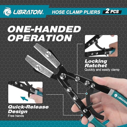 LIBRATON Ratcheting Hose Pinch Pliers, 2PCS Hose Clamp Pliers Set, 12Inch Hose Pinch Off Pliers, Hose Pliers, Radiator Hose Clamp Pliers, Fuel Line Pliers, Pinch Off Pliers for Coolant, Automotive - style: 2PCS Metal Pilers