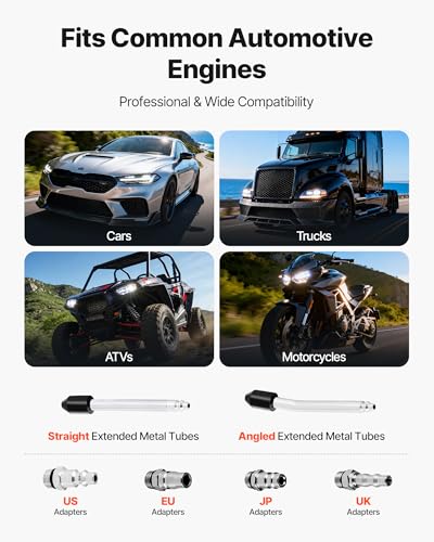 VEVOR Engine Cylinder Compression Tester Kit, Pressure Gauge Range of 0-100 PSI, Automotive Leak Down Tester Kit with 4 Adapters, 2 Metal Tubes, Pressure Check & Leakage Rate Test on Cars, Motorcycles