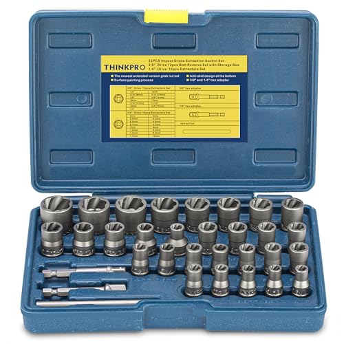 Bolt Extractor Kit, 32 Pieces Rounded Bolt Remover | Extractor Socket Set Removes Damaged, Frozen, Rusted, Rounded-Off Bolts, Nuts & Screws