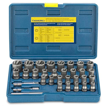 Bolt Extractor Kit, 32 Pieces Rounded Bolt Remover | Extractor Socket Set Removes Damaged, Frozen, Rusted, Rounded-Off Bolts, Nuts & Screws