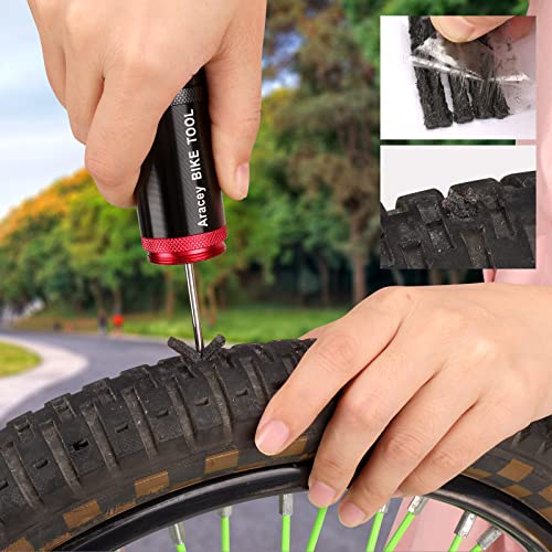 Tubeless Bike Tire Repair Kit for MTB and Road Bicycle Tires, Combined Ream, Portable Capsule Appearance – Fix a Puncture or Flat,Includes Plugger Tool and Plugs - 10 Bacon and 10 Black Strips