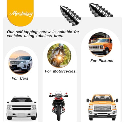 Morcheiong 30 Pcs Tire Repair Rubber Nail Kit Self-Tapping Tire Repair Screws Suitable for Motorcycles Trucks Cars Other Vacuum Tire Vehicles