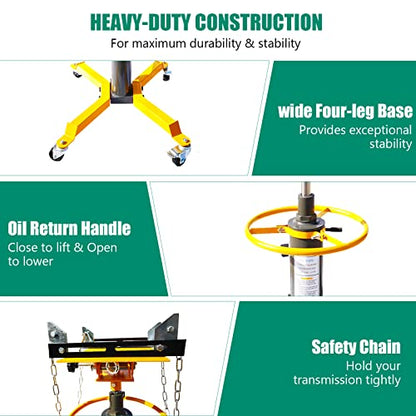Transmission Jack, 1600 LBS Capacity Adjustable Height Hydraulic Transmission Jack, 2 Spring High Lift Vertical Telescoping Floor Jack Stand,360°Swivel Wheel W/Brakes (1600lbs, Yellow) (Yellow) - color: Yellow