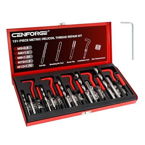 Metric Helicoil Thread Repair Kit, 131-Piece Metric Threaded Insert Kit with HSS Drill Bits & 304SS Inserts | M5 M6 M8 M10 M12 Sizes | Portable Case for Automotive & Machinery Maintenance - size: 131PCS Metric, style: Multi Size Set