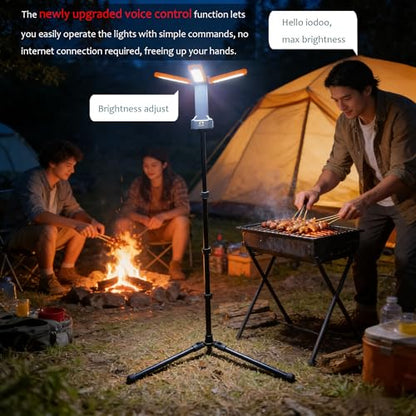 iodoo Voice Control 13200mAh Rechargeable Solar Work Light with Folding Stand Support and Portable Carrying Bag, 8000 Lumen Stepless Dimmable, 4 Lighting Modes, White/Warm/Warm White (Voice Control) - size: Orange(Voice Control)