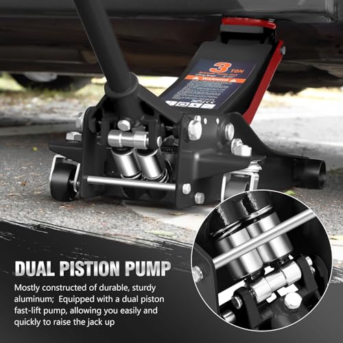 DNA Motoring Floor Jack 3 Ton (6000 lbs) Capacity, Fast Lift Service Jack Low Profile Steel Heavy Duty Hydraulic Car Jack, Lifting Range 3"-20", Black, TOOLS-00475-BK - color: Black, style: 3 ton