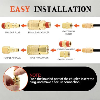 48 Pieces 1/4-Inch NPT Air Hose Fittings and Coupler Kit Copper-Plated with 360° Swivel, Quick Connect, Plugs and Adapters, Full Accessories for Air Compressor and Automotive Repair