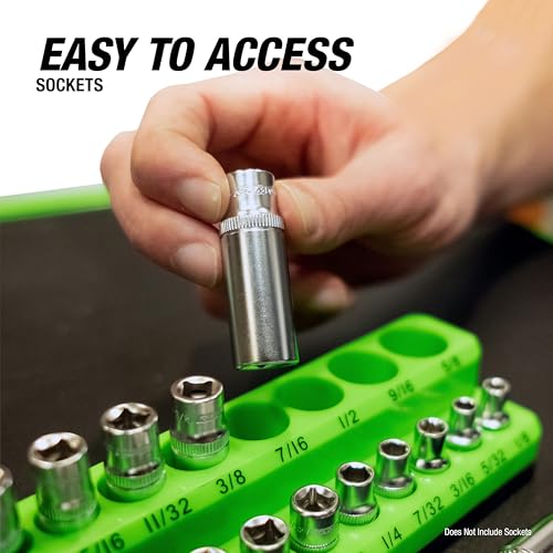OEMTOOLS 3-Pc Magnetic Socket Organizer for 68 Deep & Shallow SAE Sockets | SAE Magnetic Socket Holder, Non-Marring Rubberized Base Socket Holders, Holds 1/4, 3/8, 1/2 Inch Sizes, Clearly Marked Sizes - style: 3Pc Green