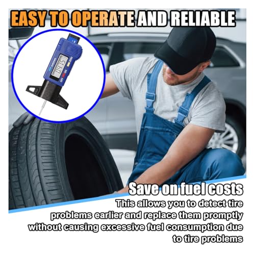 LCD Display Tire Tread Depth Gauge, Car Tire Digital Measuring Gauge Tool with Inch MM Conversion, Tire Wear Gauge Tread Checker for Motorcycle, Truck, Car, SUV, Not Include Battery