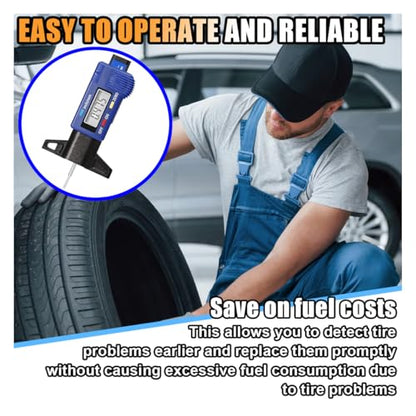LCD Display Tire Tread Depth Gauge, Car Tire Digital Measuring Gauge Tool with Inch MM Conversion, Tire Wear Gauge Tread Checker for Motorcycle, Truck, Car, SUV, Not Include Battery