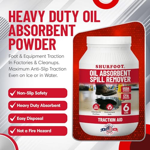 SHURFOOT 6lb Non-Slip Oil Absorbent - Provides Ice Traction & Vapor Suppression - Spill Control for Blood, Water & Oils - USDA Approved - Floor Dry Absorbent Odorless - Fire-Safe & Dustless - size: 6 LB