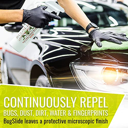 BugSlide 16 Oz Shop Kit Cleaner and Polisher with Microfiber Towel, Spray and Wipe Car Cleaner, Waterless Detailer for Removing Bugs without Scratching, Shining and Degreasing all Surfaces - size: 16 Oz Shop Kit