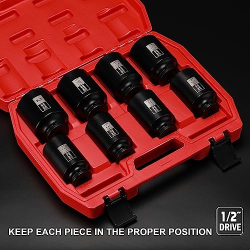 EMENTOL 8PCS 1/2-Inch Drive Spindle Axle Nut Impact Socket Set, CR-MO, 6 Point, SAE, 1/2" Dr. Deep Impact Socket Set, 1-9/16 Inch - 2 Inch - style: 8PCS (1-9/16Inch - 2Inch)