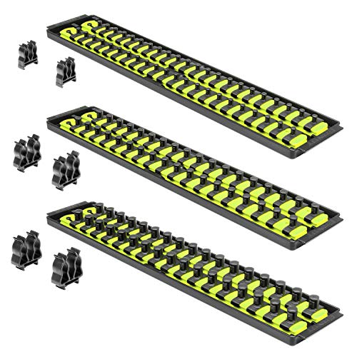 ERNST Socket Boss Combo 3-Pack, Hi-Viz Ratchet Socket Organizer(8512HVA) - Made in the USA - color: Hi-viz