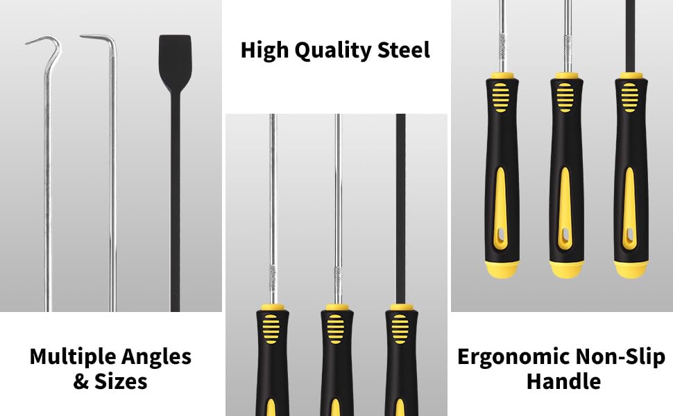9PCS Hook and Pick Tool Set with Scraper- Automotive Pick Set | Automotive Pick Set with Metal Pick Tools & Ergonomic Grip, Mechanic Tool Set for Car Repair, O-Rings, Gaskets, Tight Spaces - color: yellow