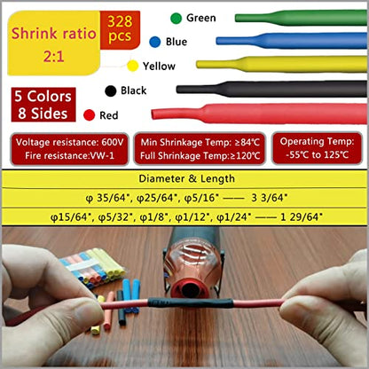 Heat Shrink Tubing Kit + Mini Heat Gun for Shrink Tubing - 328pcs 2:1 Wire Shrink Wrap Tubing + 300W Heat Shrink Gun with Storage Box - for Shrink Wraping,Wire and Cable Repair,Insulation Protector