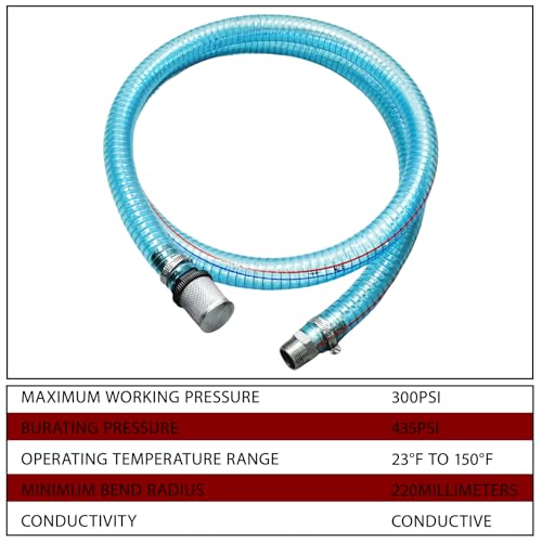 Suction Hose 1 Inch ID Clear PVC Hose Kit, 6.5ft 304 Stainless Steel Wire Reinforced Tubing with NPT Adapter, Clamps & Tape for Fuel Oil Water Suction Discharge - size: 1"ID, style: 3/4"-1"*6FT