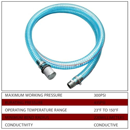Suction Hose 1 Inch ID Clear PVC Hose Kit, 6.5ft 304 Stainless Steel Wire Reinforced Tubing with NPT Adapter, Clamps & Tape for Fuel Oil Water Suction Discharge - size: 1"ID, style: 3/4"-1"*6FT