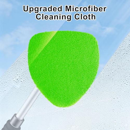 JUSTTOP Windshield Cleaner Tool, Car Interior and Exterior Window Cleaning Kit with Extendable Handle & 4 Reusable Microfiber Pads, Auto Glass Wiper Brush Kit for Car & Home Windows (Green) - color: Green