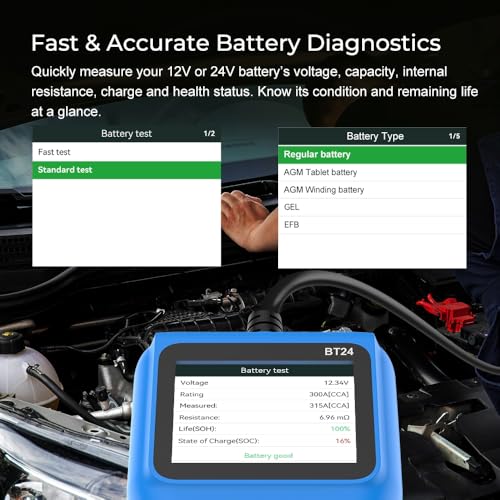 Veepeak 12V 24V Car Battery Tester, 100-2000 CCA Auto Load Analyzer | Cranking & Alternator Test, Fast Diagnostics for 12V 24V Lead-Acid Batteries, Suitable for Cars Trucks Boats Motorcycles