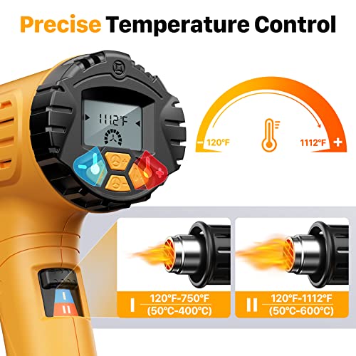 Heat Gun, SEEKONE 1800W Hot Air Gun Kit with Large Digital LCD Display Variable Temperature (122°F-1112°F) Memory Settings and 4 Nozzles for Paint Remover/Stripper, Home Improvement/Restoration