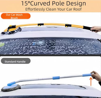 15° Curved Car Wash Brush, Car Wash Mop with Long Handle | Microfiber Replacement Head Scratch-Free, Car Cleaning Brush with Extendable Pole, Ideal for Cleaning Car SUV RV