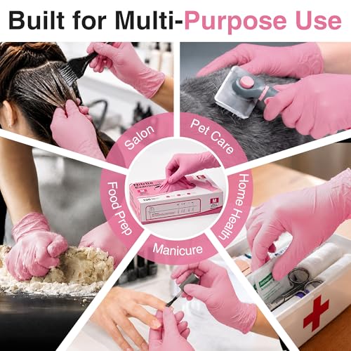 Schneider Medical Nitrile Exam Gloves, Powder & Latex Free, Pink | Disposable for Medical Exams, Cooking, Food Prep, Cleaning, Home, Household Use, 4Mil - size: Medium