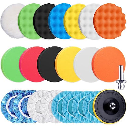 SIQUK 23 Pieces 6 Inch Buffing Pads Car Polisher Bonnets Foam Polishing Pad Kit Wax Buffer Polish Pads Car Buffer Attachment for Drill - size: 6 Inch
