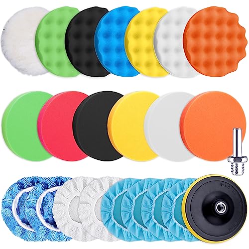 SIQUK 23 Pieces 5 Inch Buffing Pads Car Polisher Bonnets Foam Polishing Pad Kit Wax Buffer Polish Pads Car Buffer Attachment for Drill - size: 5 Inch