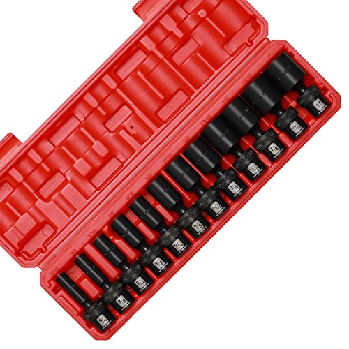 MIXPOWER 3/8" Drive Deep Impact Universal Joint Swivel Socket Set, SAE, 5/16" - 1", Deep, Flexible Wobble, Chrome Molybdenum Steel, 12 Pieces Set - size: 12 Pcs SAE 3/8'' Dr. (Deep)
