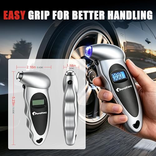 Digital Tire Pressure Gauge,Accurate Cars Air Gauge 150 PSI,Silver | 0-150PSI Calibrated,Accurate in 0.1 Increments,4 Measurement Units,Backlight LCD&Nozzle Light,for Everyday Vehicles - color: Silver(1PK), size: 1 Pack