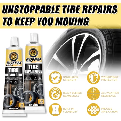 Tire Repair Glue Kit, 100ml Tire Repair Adhesive Black, Strong Bonding Professional Rubber Cement for Car, Motorcycle, Jeep, Truck, Rc (1.69floz *2)