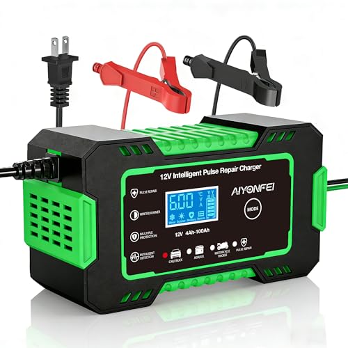 12V 6-Amp Battery Charger, Smart Trickle Charger Maintainer Green | Battery Desulfator, Winter & Summer Mode, Lead-acid Battery Chargers, for Car Truck Motorcycle Lawn Mower Boat - color: GREEN