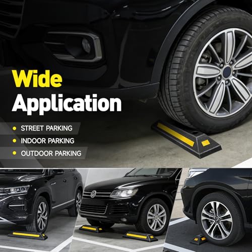 DNA Motoring 2 Pack 21" Parking Stopper for Garage, Heavy Duty Garage Parking Aid, Parking Gadgets Protects Car and Garage Walls, w/Reflective Yellow Tape Curb, 21" L x 5.7" W x 3.14" H, TOOLS-00826 - style: 3 side Reflective Strip