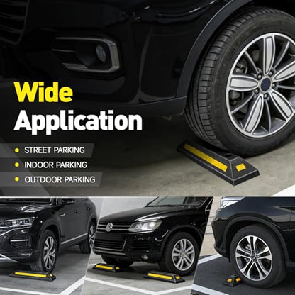 DNA Motoring 2 Pack 21" Parking Stopper for Garage, Heavy Duty Garage Parking Aid, Parking Gadgets Protects Car and Garage Walls, w/Reflective Yellow Tape Curb, 21" L x 5.7" W x 3.14" H, TOOLS-00826 - style: 3 side Reflective Strip