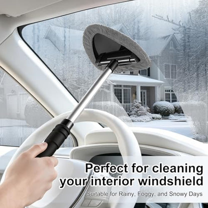 JUSTTOP Windshield Cleaner Tool, Car Interior and Exterior Window Cleaning Kit with Extendable Handle & 4 Reusable Microfiber Pads, Auto Glass Wiper Brush Kit for Car & Home Windows (Grey) - color: Gray