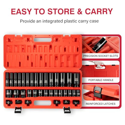 35 PCS 1/2" Drive Metric(Shallow 8-32mm,Deep 10-32mm)6Pt Impact Socket Set - size: 1/2" Metric 35PC Set