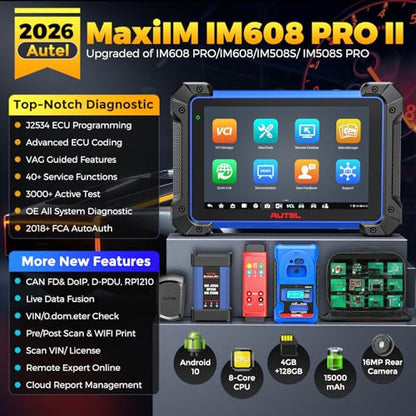Autel Scanner MaxiIM IM608 PRO II, 2026 IM608 PRO 2 Diagnostic Scan Tool with $1314 Full KIT, 40 Services, ECU as Elite II Pro, 3K+ Bidirectional Tool, OE Full System, DOIP CANFD, OS10, 4G&128G, 16MP