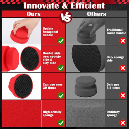 Synthetic Clay Bar Sponge, Luxiv Red Magic Car Clay Bars Auto Detailing with Hexagonal Handle Clay Bar Ball for Car Detailing Smooth, Clean
