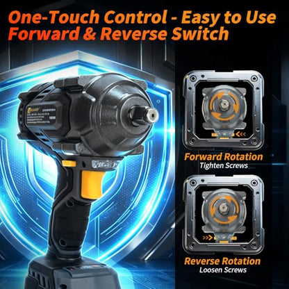 JEXUGK 1700Nm Impact Wrench, Cordless 1/2" Impact Gun with 2 x 4.0Ah Battery, Brushless High Torque Electric Impact Driver with 6 Socket & Extension Rod, Taladro De Impacto for Home Car Truck Tire Lug