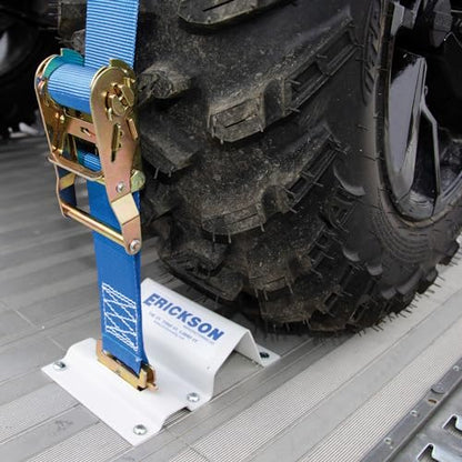 Erickson Wheel Chock Tie-Down Kit, 2 in x 6.5 ft, Single Slotted E-Fitting, Fits 10 in-30 in Tires, 1500 lb Ratchet Straps - Secures ATV, UTV, SxS, Mower & More - style: 2in x 6.5ft - Single Slotted E-fitting