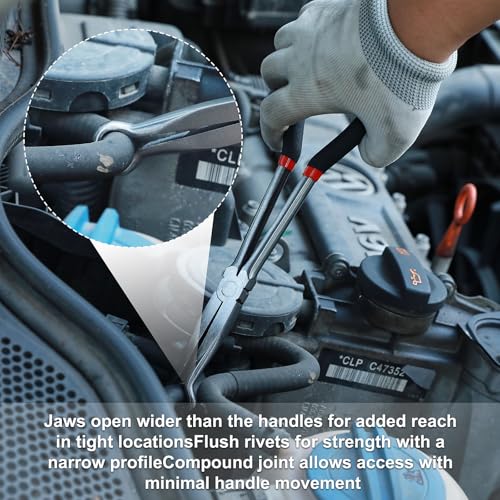CASOMAN 6PCS 11" Extra Long Pliers Set, Include Extra Long Needle Nose Pliers Set (1"Long Nose Plier, 90°&45° Bent Nose Pliers) & Non-slip Hose Gripper Plier Set(5/16", 1/2", 3/4" Dia) - style: 6PCS