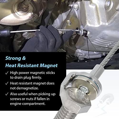 FIRSTINFO F3951 Magnetic Oil Drain Plug Remover Tool Wrench, Anti Scald Magnetic Sump Plug (Total Length: 11.2 inches)