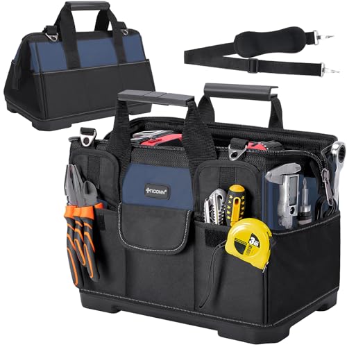 TICONN Heavy Duty Tool Bag with Multi-Pockets, Portable Tool Box Organizer Storage Bag, with Adjustable Shoulder Strap and Ergonomic Handle (Blue, 16" Molded Base) - color: Blue, size: 16" Molded Base