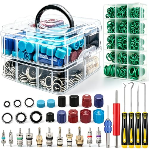 TWTADE 5 Set Car A/C Repair Kit, Rubber O-Rings, AC Valve Core, Cap & Valve Core Remover Hook Pick Tools, Compressor Seal Replacement Set for Automotive Air Conditioner Refrigerant System Maintenance - color: Multicolor - 501Pcs