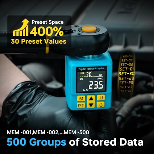 Upgrade Digital Torque Adapter, (±1% Accuracy, 12.5-250Ft-lb), 1/2" Digital Torque Wrench Adapter for Car, Versatile Meter - Smart Alert | Peak/Track | Preset | Store/Delete, for Automotive(340N.m) - size: 12.5-250 Ft-lb/17-340 Nm