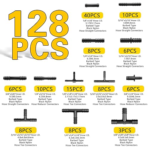 Shineyoo Silicone Vacuum Tubing Hose 6.6 FT 6PCS With Vacuum Connector 12 Sizes 128PCS, 1/8" 5/32" 3/16" 1/4" 5/16" 3/8" ID High Performance 130PSI, Engine Automotive Vacuum Silicone Hose Line Kits - size: 1/8"+5/32"+3/16"+1/4"+5/16"+3/8"+Connector